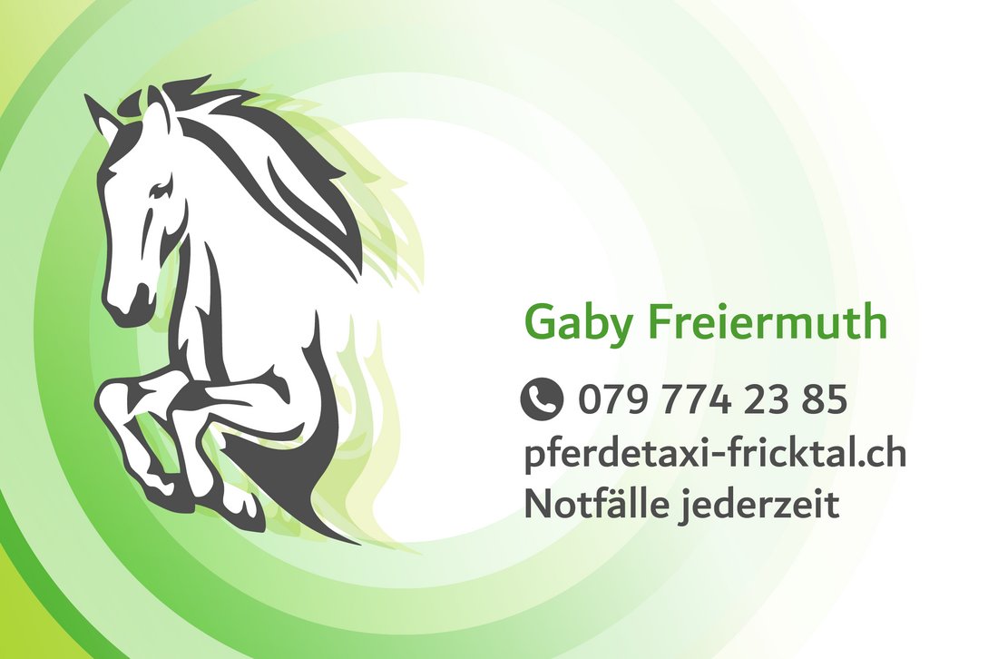 Visitenkarte Gaby Freiermuth, Pferdetaxi Fricktal